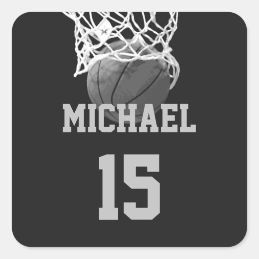 Basketball Jouw naam Vierkante Sticker (Voorkant)
