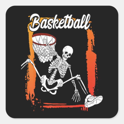 Basketball Mannen Kind Halloween Skelet Vierkante Sticker (Voorkant)