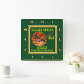 Basketball met spelernaam groen vierkante klok (Huis)