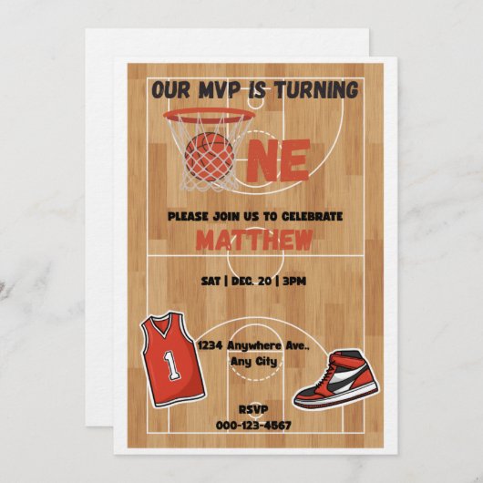 Basketball MVP First Birthday Invitation (Devant / Derrière)