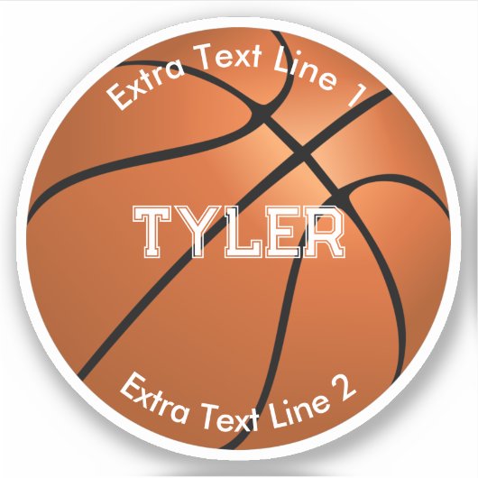 Basketball, naam kind, 2 extra tekstregels sticker (Voorkant)