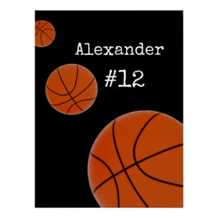 Basketball Name and Number Black background Perfect Poster