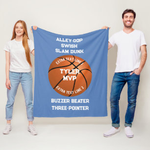 Basketball Name, MVP/Number, 7 Lijnen, Blue Vs 2 Fleece Deken