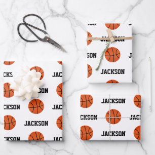Basketball Name Pattern Kinder White Inpakpapier Vel