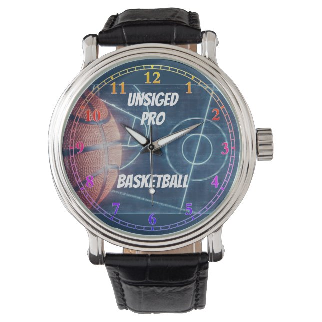 Basketball, niet ondertekend Pro Black,  lederWatc Horloge (Voorkant)