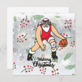 Basketball Noël Carte de vacances avec le Père Noë (Devant / Derrière)