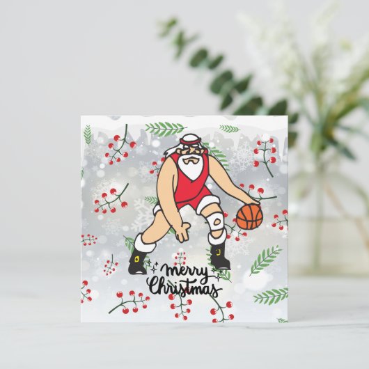 Basketball Noël Carte de vacances avec le Père Noë (Debout devant)