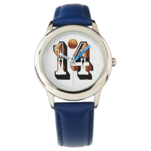 Basketball nr. 14 Kinder lederen horloge, Horloge