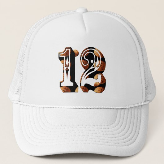 Basketball-nummer 12 Afbeelding Logo, Trucker Pet (Voorkant)