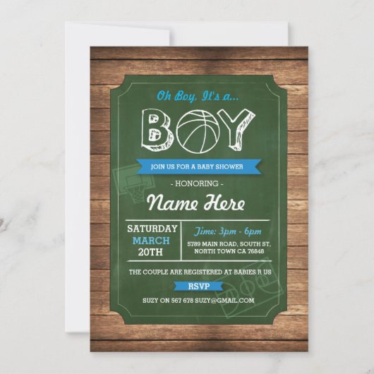 Basketball Oh Boy Baby shower Sports Invitation (Devant)