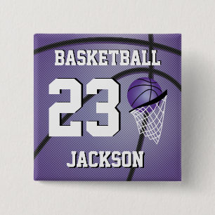 Basketball Paars en wit Personaliseren Vierkante Button 5,1 Cm