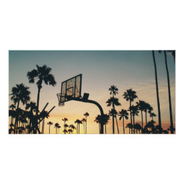 Basketball-palmbomen op zonsondergang perfect poster