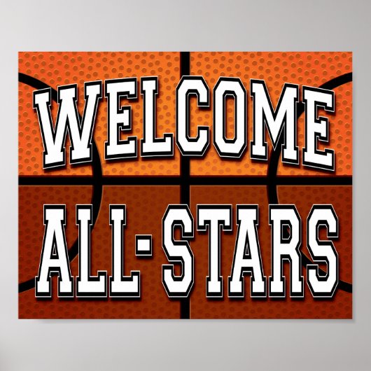 Basketball Party WELCOME ALL-STARS Sign Print (Voorkant)