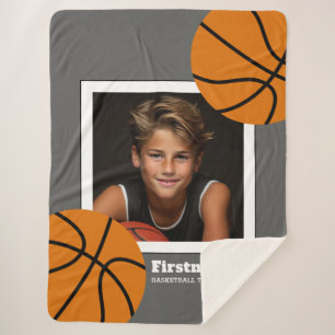 Basketball Photo Add Jouw naam - Kan kleur bewerke Sherpa Deken