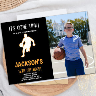 Basketball Play Birthday Invitatie met foto Kaart
