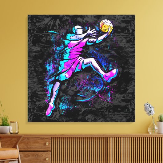 Basketball Player - B-Ball Slam Dunk - Streetball Canvas Afdruk (Insitu (Woonkamer))