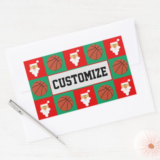 Basketball Player Custom Name Santa Kerstrap Rechthoekige Sticker (Envelop)