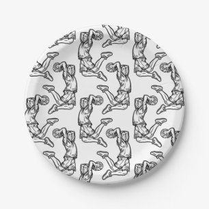 Basketball Player Doet Slam Dunk Dark Design Papieren Bordje