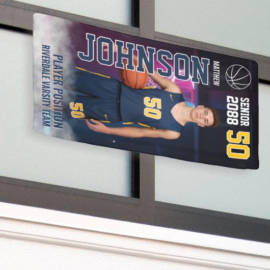 Basketball Player High School Senior Night Sports Spandoek (Buitenkant Gebouw)