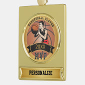 Basketball Player | Personaliseren | Verguld Banner Ornament (Links)