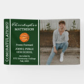 Basketball Player Photo Green | Witte Afstuderen Spandoek (Horizontaal)