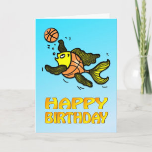 Basketball Poisson drôle dessin animé mignon carte