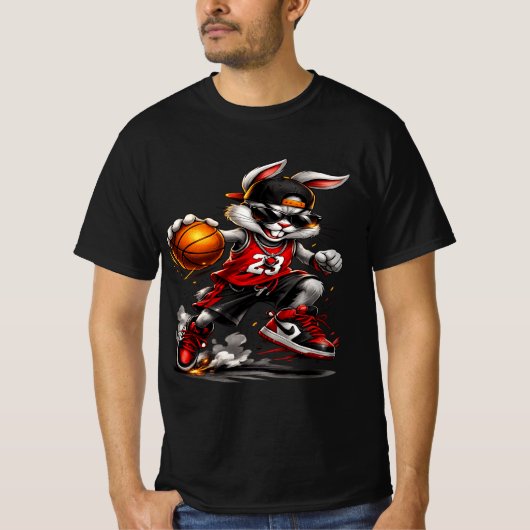 Basketball Rabbit Street Style Graphic T-Shirt  (Devant)