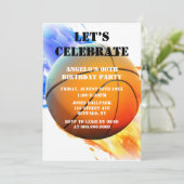 Basketball Red Blue Flames Birthday Party Invites (Staand voorkant)