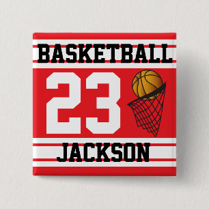 Basketball Red & White Stripes DIY-tekst Vierkante Button 5,1 Cm