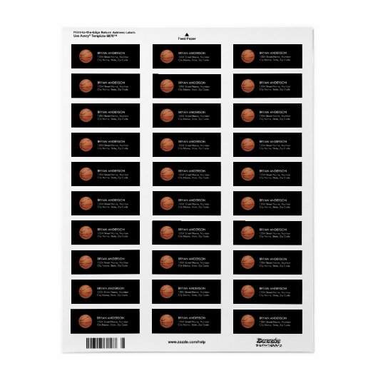 Basketball Return Address Label (Full Sheet)