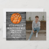 Basketball Rustic Foto Afstuderen kondiging Kaart (Voorkant)