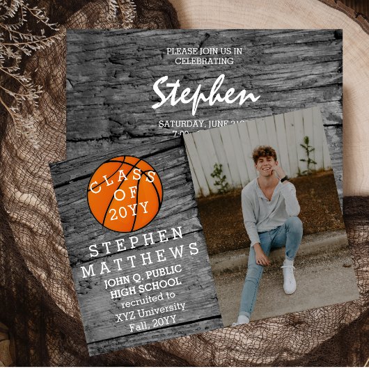 Basketball Rustic Foto Afstuderen kondiging Kaart