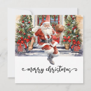 Basketball Santa Claus speelt met kerst Kaart