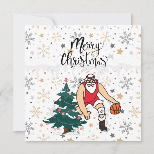 Basketball Santa Claus speelt met kerst Kaart (Voorkant)