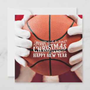 Basketball Santa Claus speelt met kerst Kaart