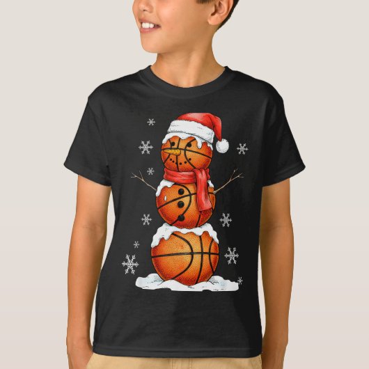 Basketball Snowman Christmas Holiday Srts Xmas Paj T-shirt (Voorkant)