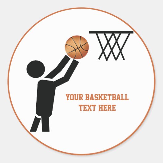 Basketball-speler met ball custom ronde sticker (Voorkant)