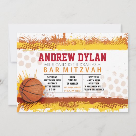 BASKETBALL SPLASH Bar Mitzvah Invitation (Devant)
