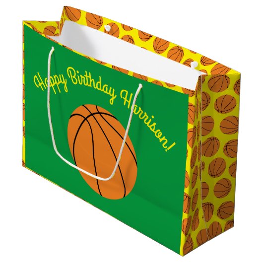 Basketball Sports Birthday Groot Cadeauzakje (Voorkant Gekanteld)