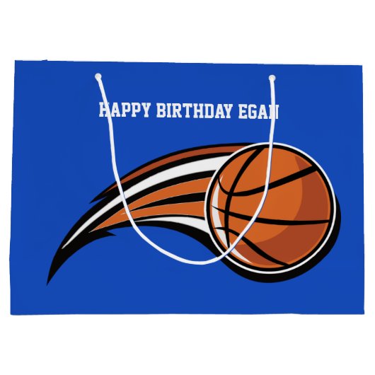 Basketball Swoosh Blue Birthday Groot Cadeauzakje (Achterkant)