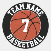 Basketball Team Name en Player Number Custom Ronde Sticker (Voorkant)