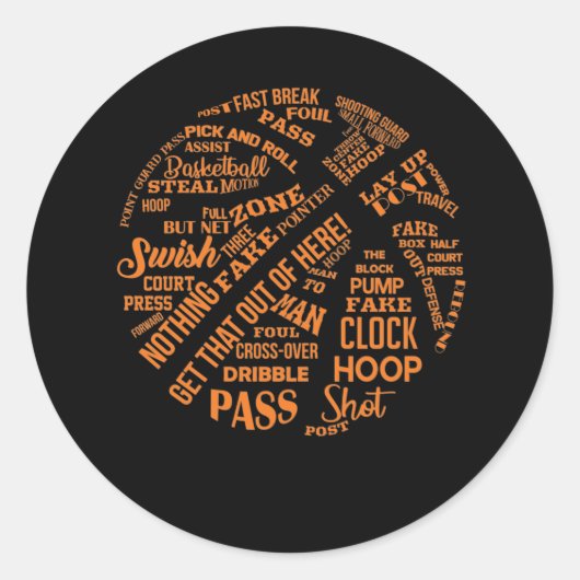 Basketball Terms Motivational Word Cloud Ronde Sticker (Voorkant)