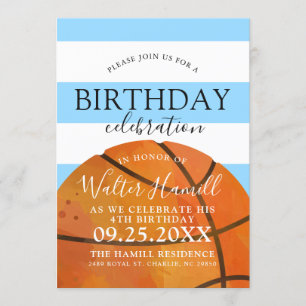 Basketball Theme Birthday Party Invitation Turquoi