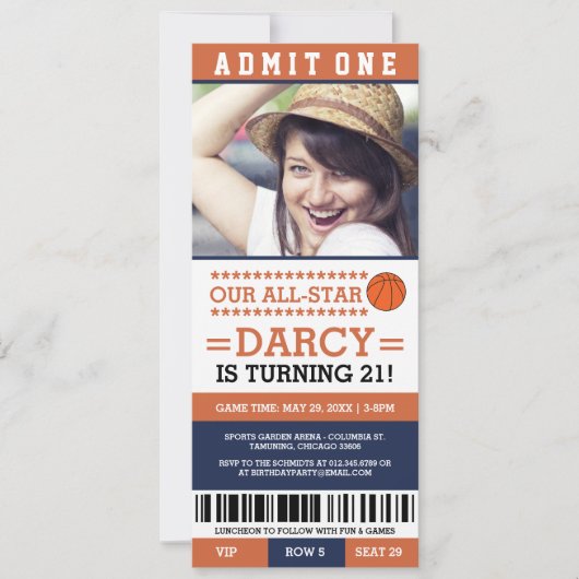 Basketball Ticket Birthday Invites Kaart (Voorkant)