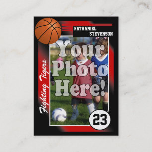 Basketball Trading Card, Red Lg Visitekaartje Size