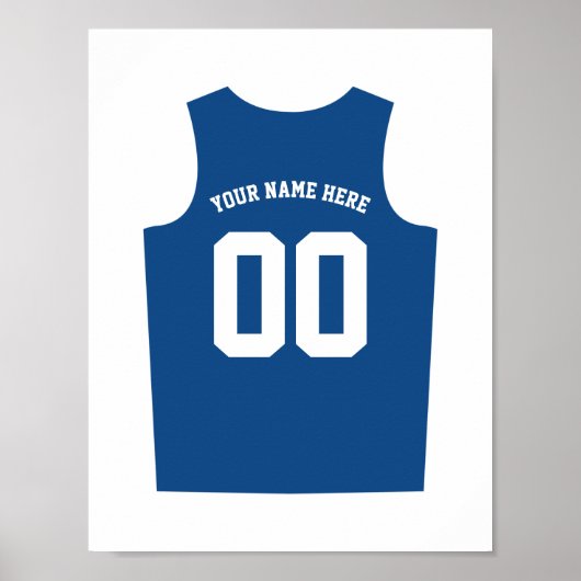 Basketball Uniform Poster Personaliseer Blauw (Voorkant)