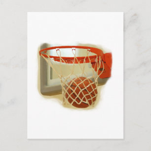 Basketball valt door een hoepel briefkaart