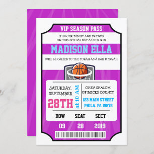 BASKETBALL VIP TICKET Bar Bat Mitzvah Uitnodiging