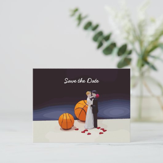 Basketball Weddenschap Sparen de Datum met bruideg Briefkaart (Staand voorkant)