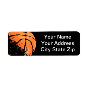Basketball White/Black Adresetiketten, vervormd Etiket
